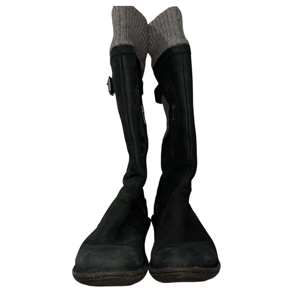 UGG Skyfall Suede Wedge Ankle‎ Boots Black Sheepskin Lined Women's 8 1006145